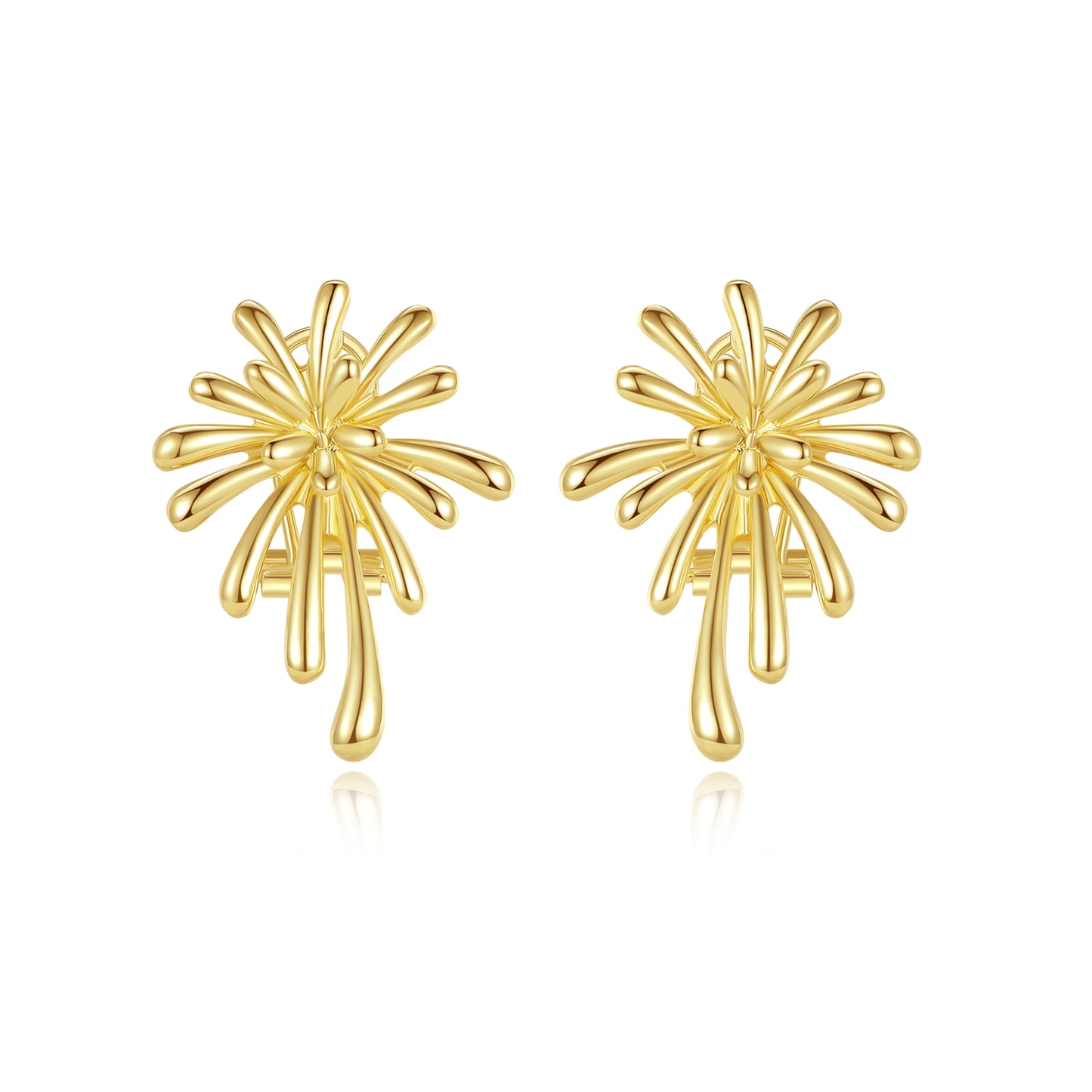 Kemstone Elegant Gold Flower Burst Earrings for Women, 35mm*25mm Alloy Statement Jewelry with Back Clip Closure