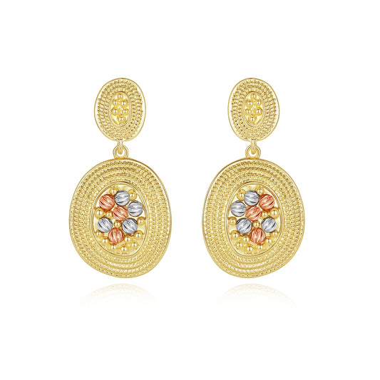 Kemstone Vintage Gold Oval Tricolor Drop Earrings for Women, 50mm*22mm Alloy Statement Jewelry with Stud Closure