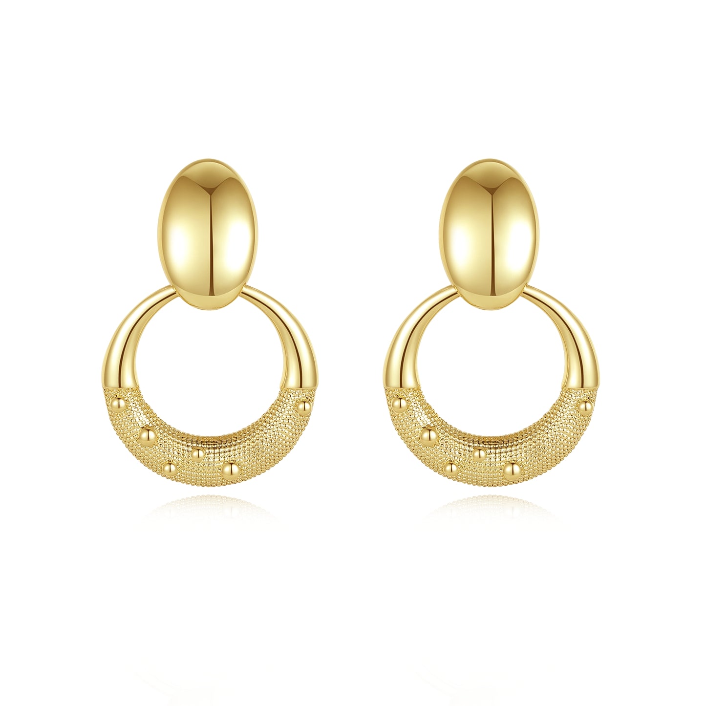 Kemstone Gold Round Hollow Statement Earrings for Women, Retro Exaggerated Style, 50mm*33mm