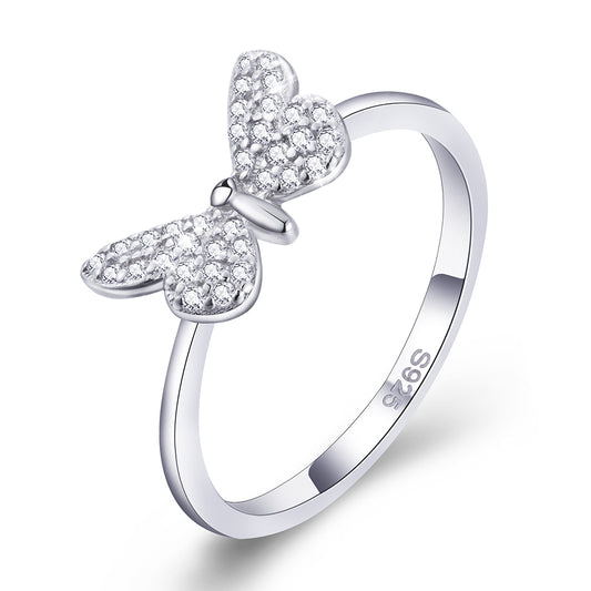 Kemstone Sterling Silver Dainty Butterfly CZ Ring Women Fashion Jewelry, Size 4-9