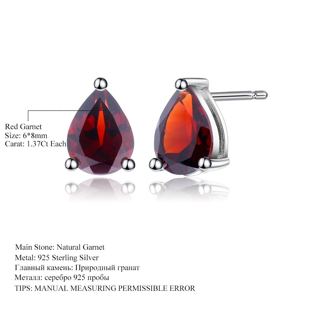 Kemstone Natural Amethyst/Blue Topaz/Garnet Pear Stud Earrings Sterling Silver Earrings for Women Girl