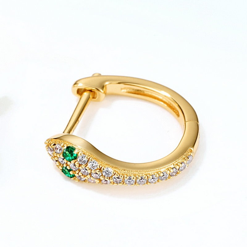 Trendy Snake Hoop Earrings - S925 Silver with Nano Green Zircon and 9K Gold Plating