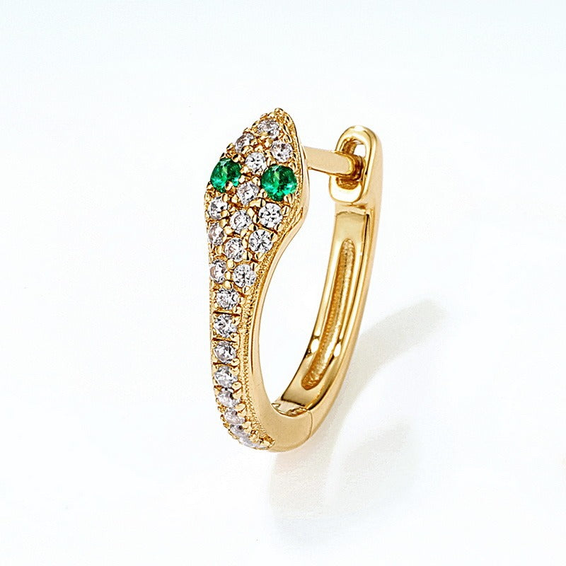 Trendy Snake Hoop Earrings - S925 Silver with Nano Green Zircon and 9K Gold Plating