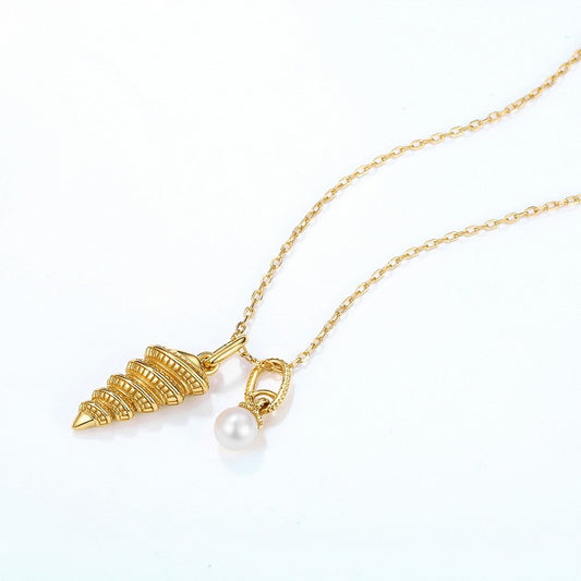 Natural Freshwater Pearl Seashell Necklace for Women, S925 Sterling Silver, Ocean Series