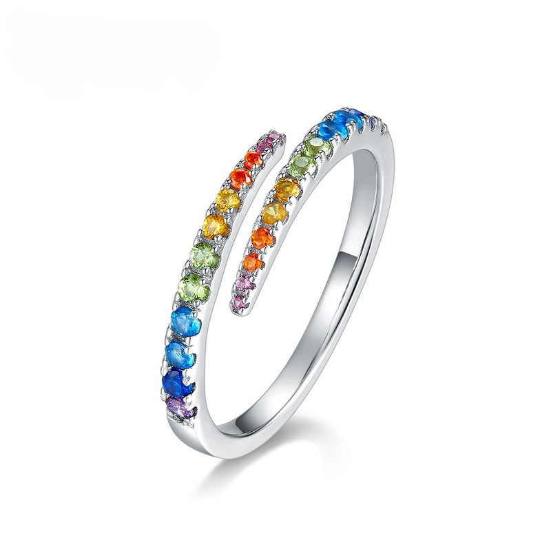 Minimalist Geometric Rainbow Ring - Adjustable S925 Silver Platinum-Plated