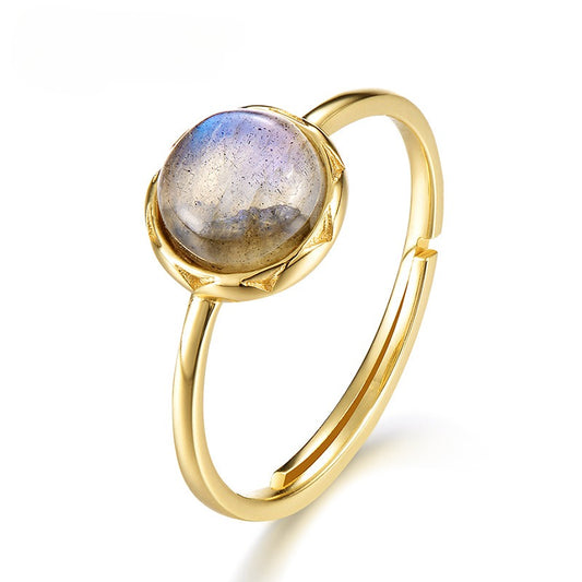 Minimalist Blue Labradorite Ring - Adjustable S925 Silver with 9K Gold-Plated