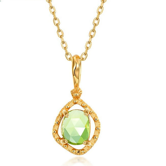 Kemstone Natural Peridot Necklace Pendant | S925 Sterling Silver Gold Necklace | Geometric Bohemian Pendant Necklace | Gemstone Necklaces Chain,18"