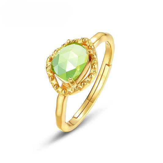 Kemstone Natural Peridot Ring | S925 Sterling Silver Gold-plated Geometric Open Ring | Bohemian Style Statement Jewelry | Gemstone Rings