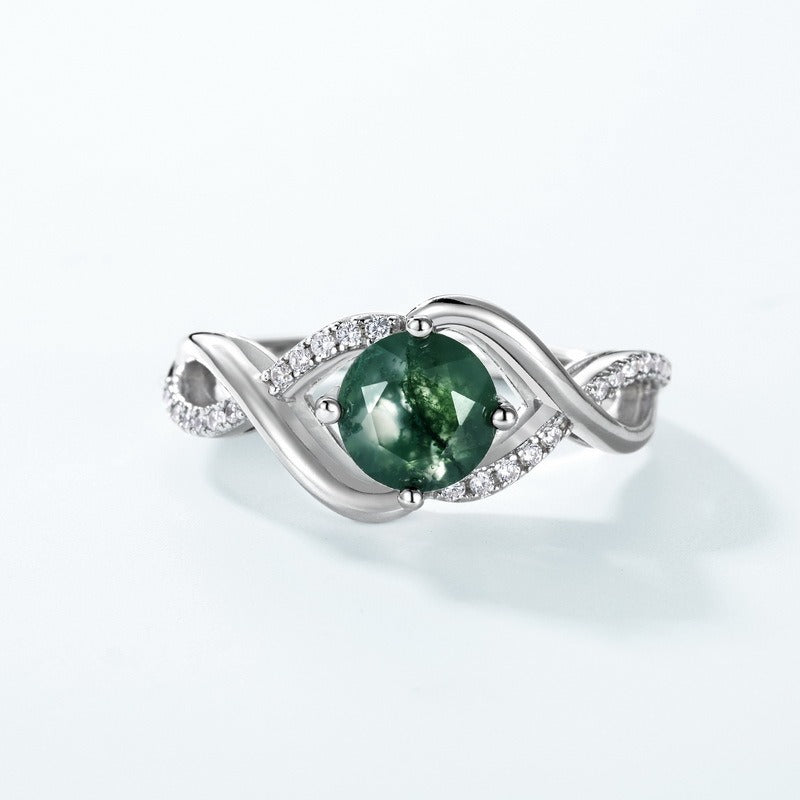 Chic Wave Moss Agate Ring - Luxury S925 Silver Platinum-Plated