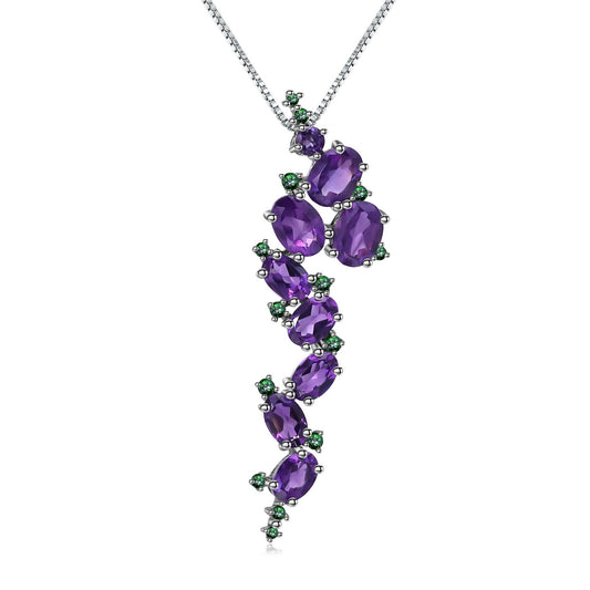 Kemstone Vintage Natural Amethyst Leaf-shaped Gemstone Necklace | 925 Sterling Silver