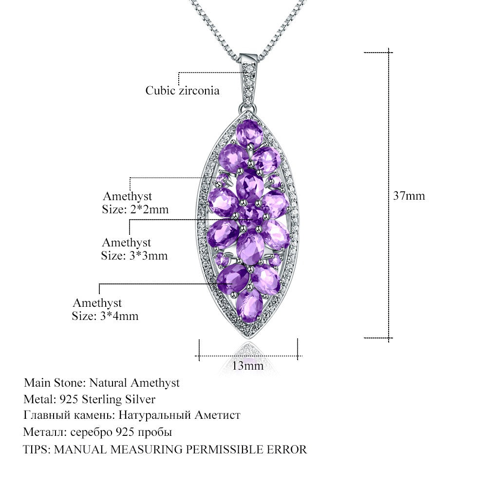 Kemstone Natural Amethyst Necklace Sterling Silver Pendant Necklace for Women,18"