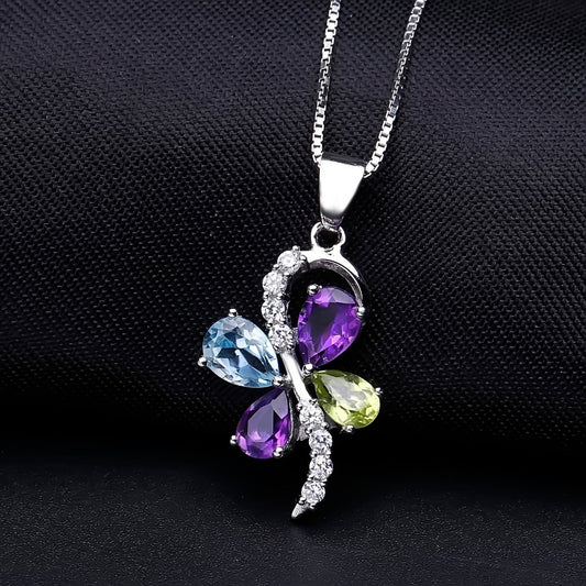 Kemstone Natural Sky Blue Topaz/Amethyst/Peridot S925 Sterling Silver Gemstone Necklace for Women,18"