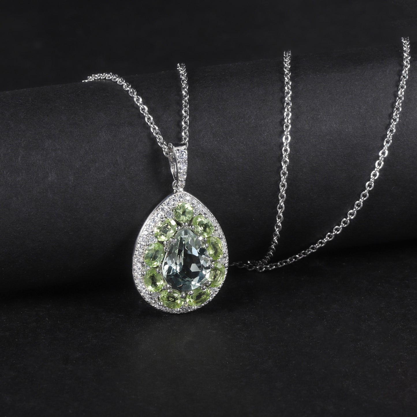 Kemstone S925 Sterling Silver Necklace with Natural Green Amethyst and Peridot Gemstone Pendant,18"