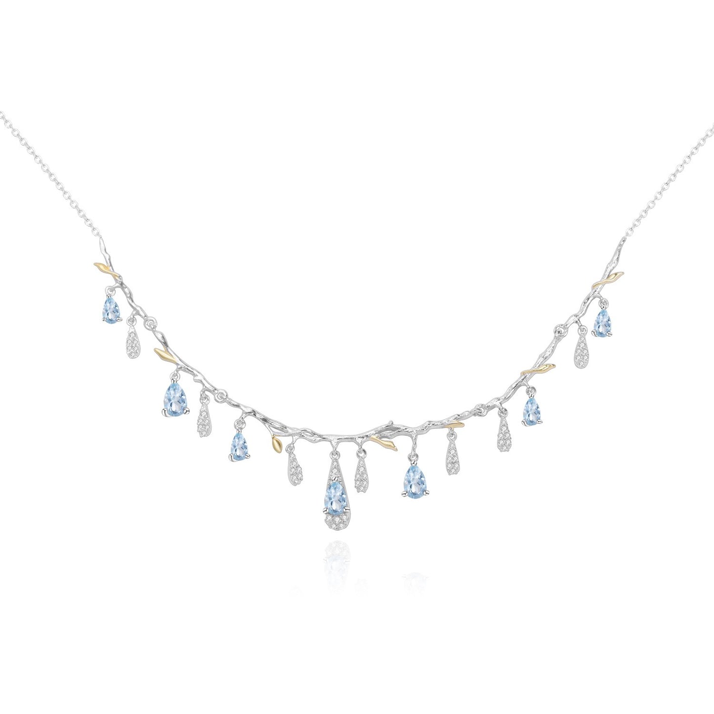 Kemstone Luxurious Gemstone Choker Necklace | Natural Sky Blue Topaz | 925 Sterling Silver + Gold Plated