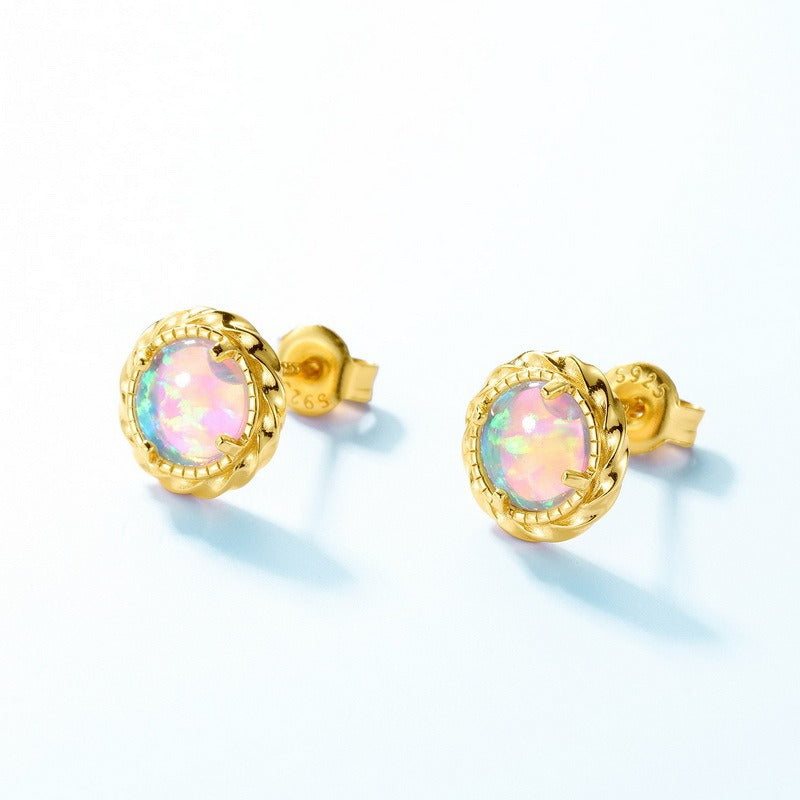 Elegant Opal Earrings - Minimalist S925 Silver Gold-Plated Design Stud