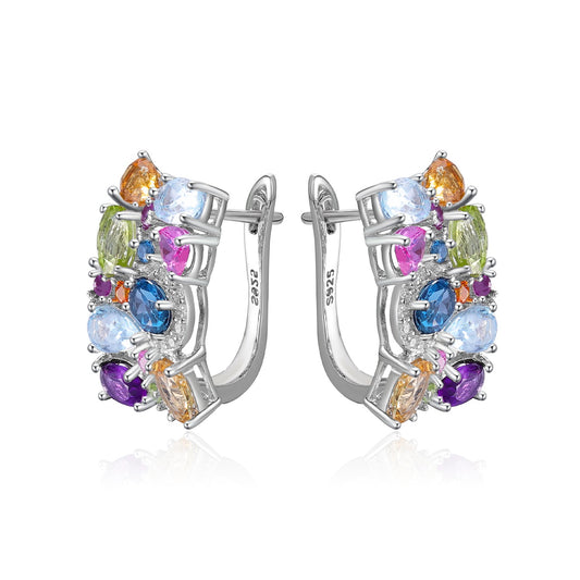 Kemstone Blue Yellow Topaz Multi colored Gemstone Dangle Earrings in 925 Sterling Silver Leverback Earrings for Women,K23625E