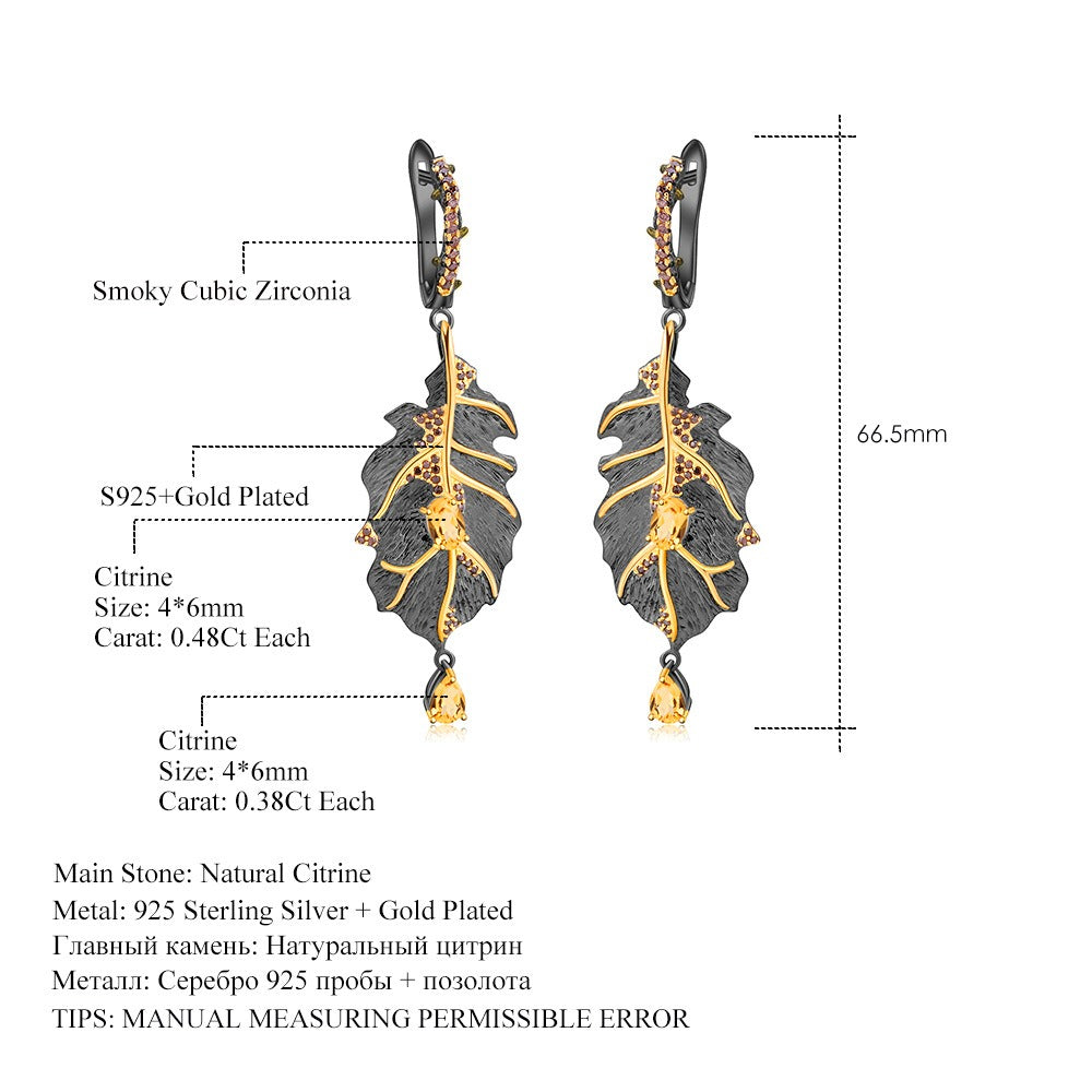 Kemstone Pendientes colgantes de citrino natural de 0,48 quilates y 0,38 quilates, pendientes colgantes en forma de hoja de diseñador para mujer, 2,6 pulgadas, K23420E