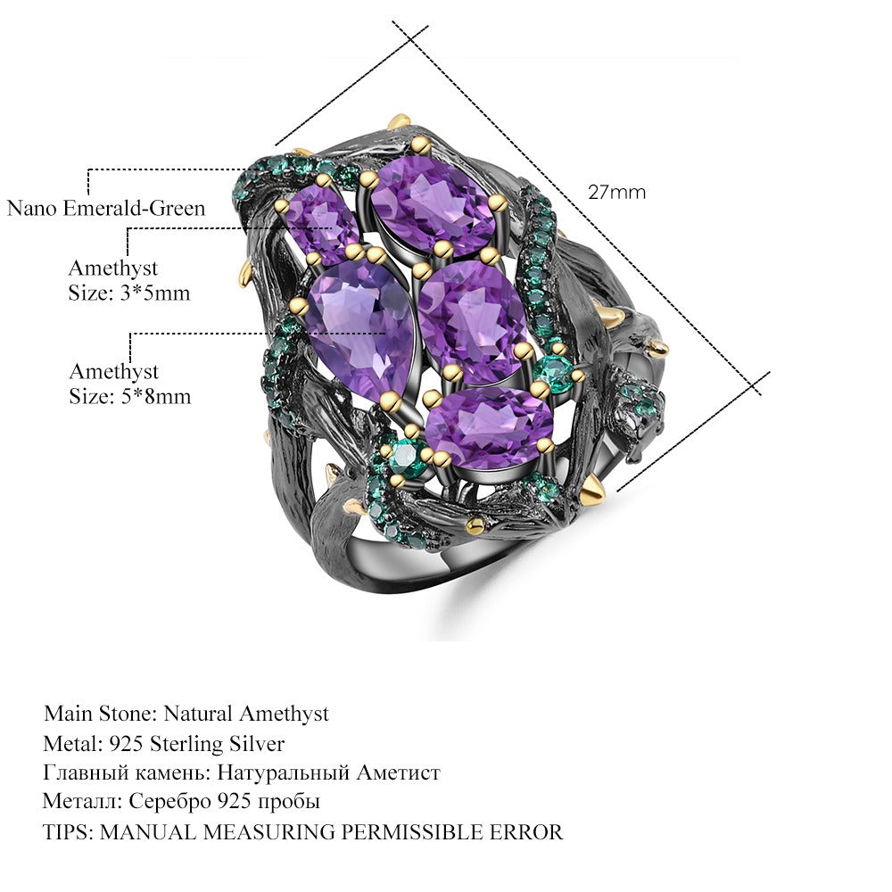 Kemstone Promise Rings Amethyst Ring in 925 Sterling Silver Sanke Design Whispering Gems Series Statement Rings for Women (size 5-10),K23407R