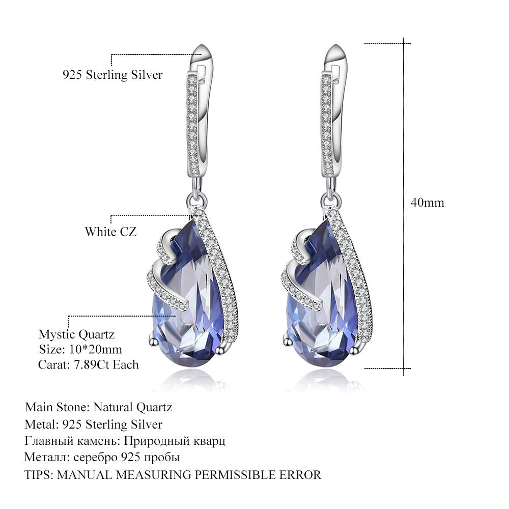 Kemstone Blue Mystic Quartz White Zirconia Sterling Silver Waterdrop Dangle Earrings