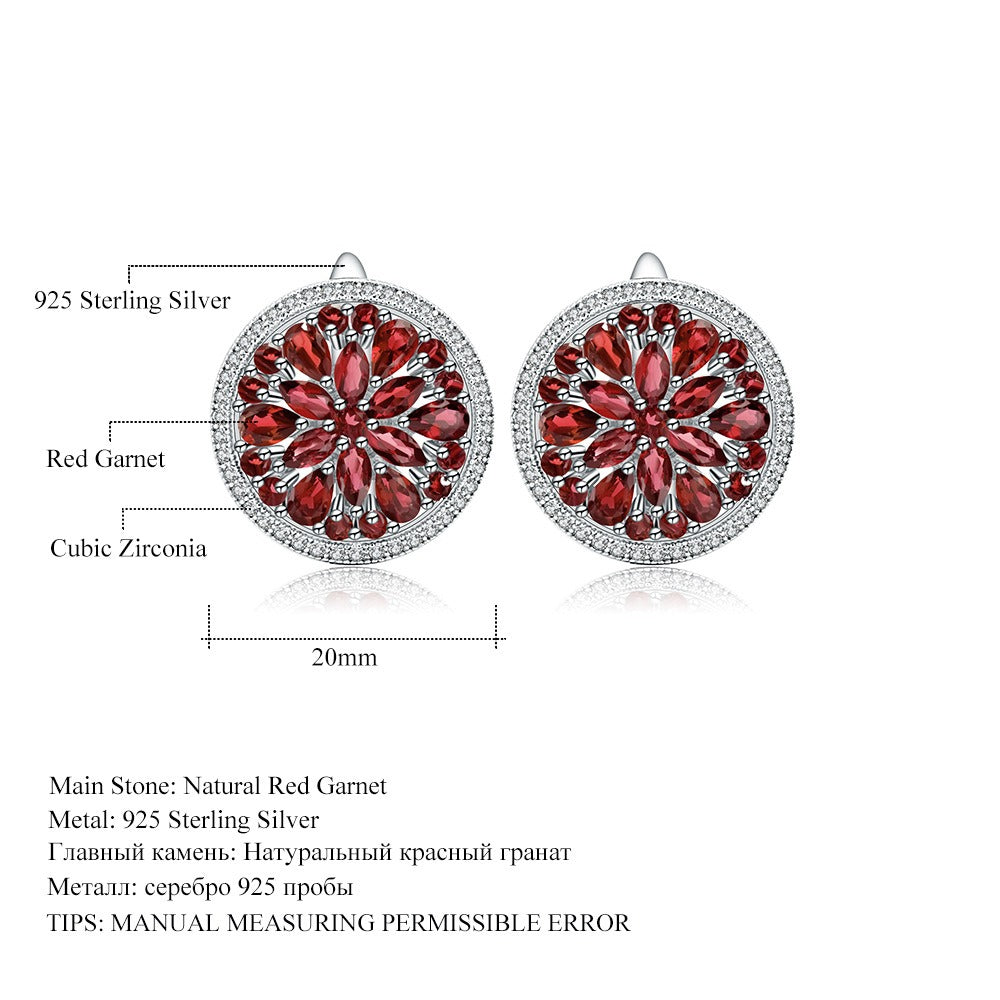 Kemstone 925 Sterling Silver Red Garnet Circle Stud Earrings with Cubic Zirconia Accents,K245023E