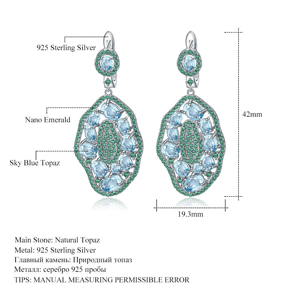 Kemstone Vintage Luxurious S925 Sterling Silver Natural Topaz Gemstone Dangle Drop Earrings,K24417E