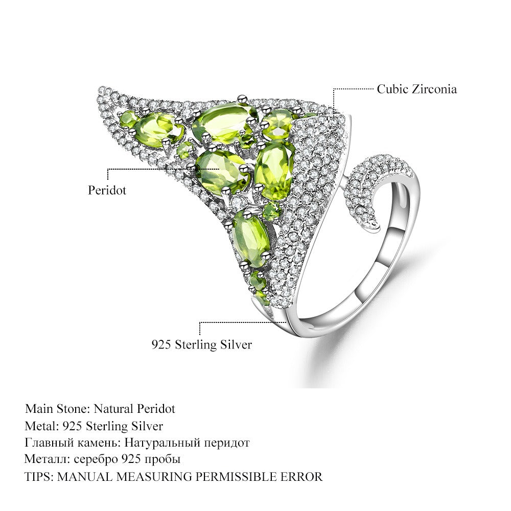 Kemstone Unique Luxurious 925 Sterling Silver Green Peridot Designer Ring for Women