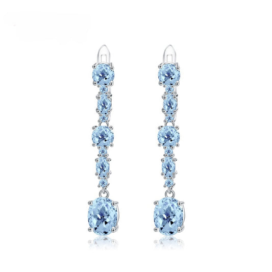 Kemstone Blue Topaz Earrings - Natural Gemstone Drop Earrings, S925 Sterling Silver French Hook Earrings for Women