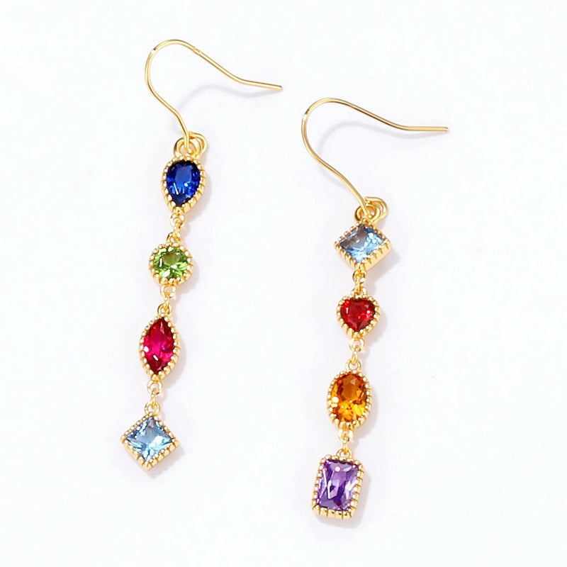 Kemstone Vintage Gemstone Dangle Earrings - 925 Sterling Silver with 0.39K Gold Plating, 50mm