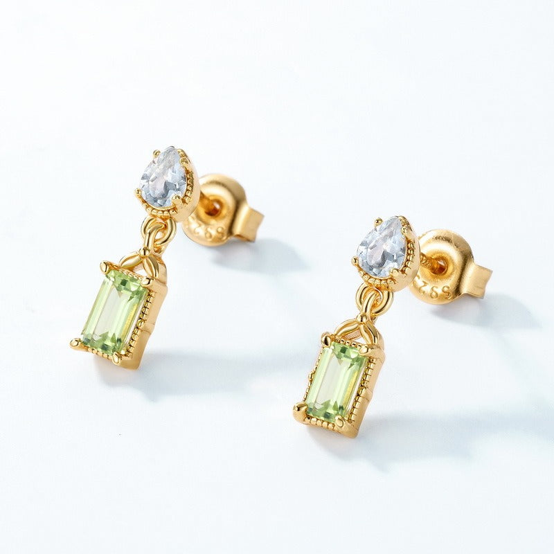 Luxury Vintage Peridot Geometric Earrings for Women - S925 Silver with 10K Gold Plating