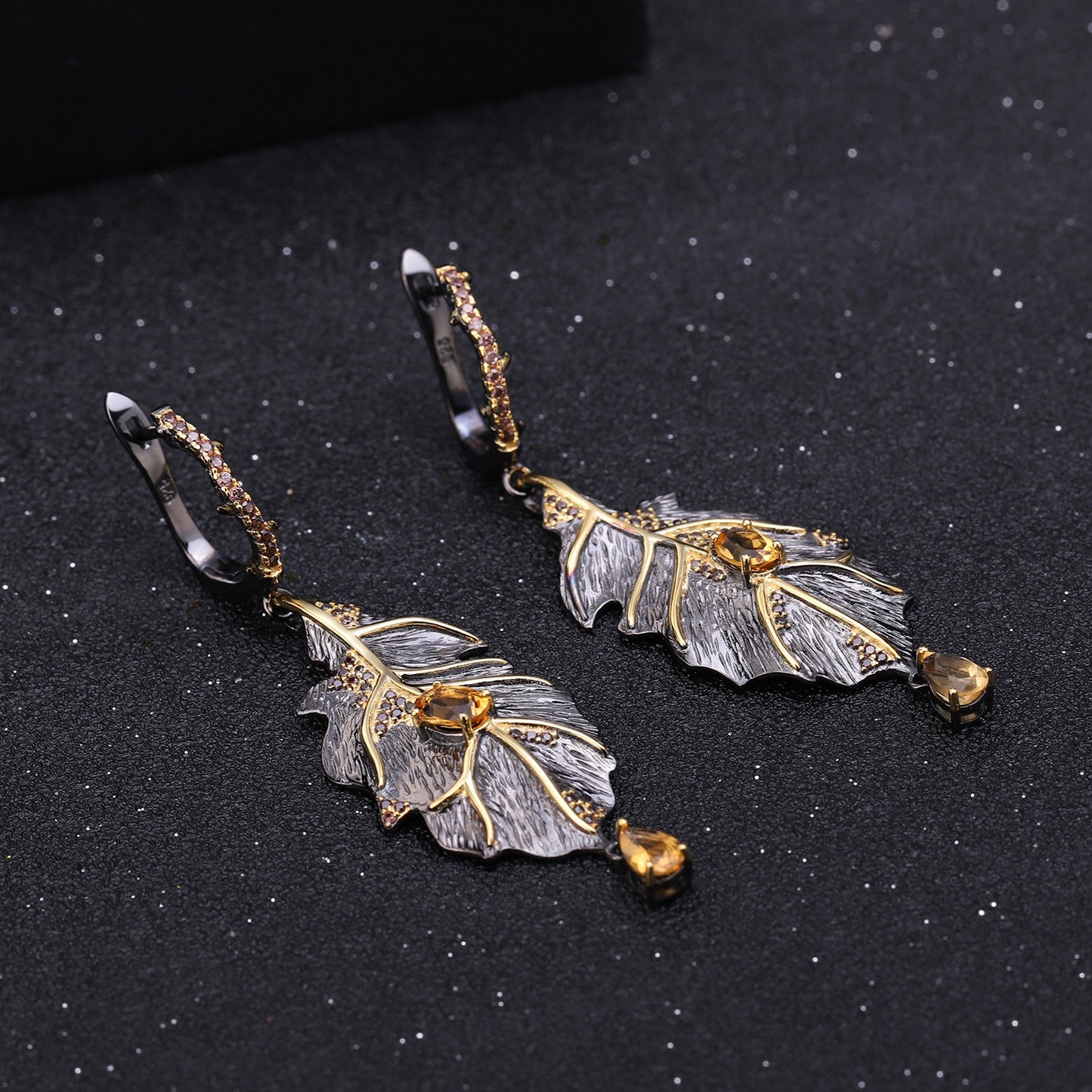 Kemstone Pendientes colgantes de citrino natural de 0,48 quilates y 0,38 quilates, pendientes colgantes en forma de hoja de diseñador para mujer, 2,6 pulgadas, K23420E