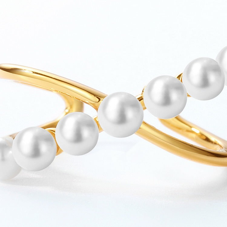 Minimalist Geometric Pearl Ring, Adjustable S925 Sterling Silver with 9K Gold Plating