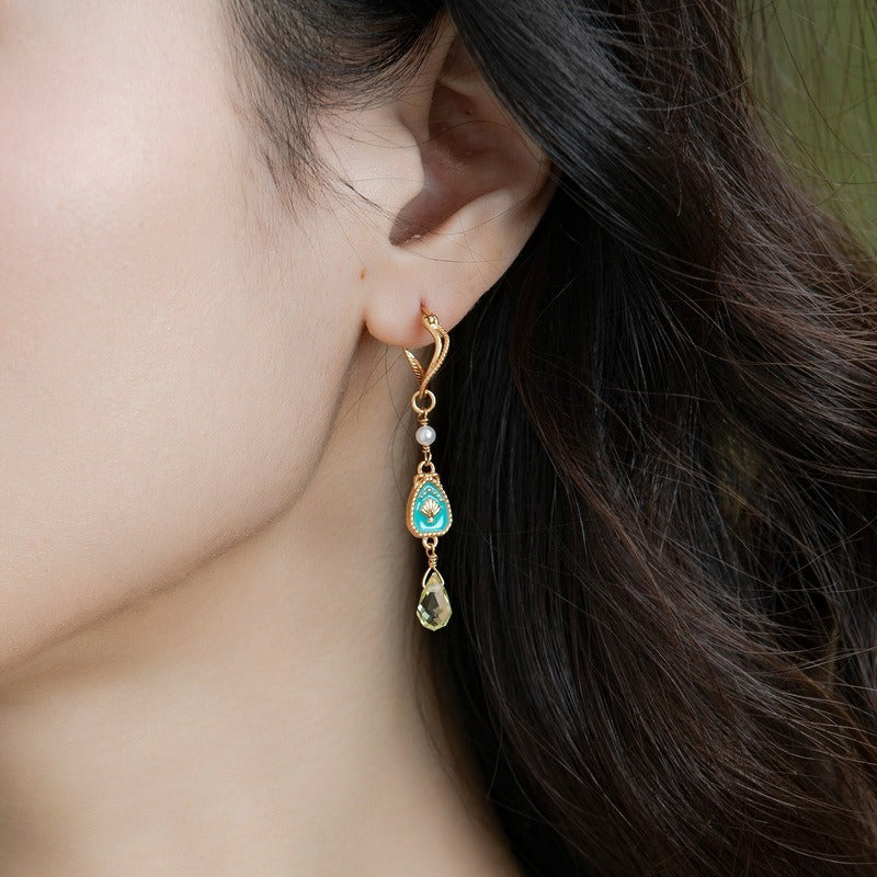 Trendy Peridot Enamel Drop Earrings for Women - S925 Silver with 10K Gold Plating