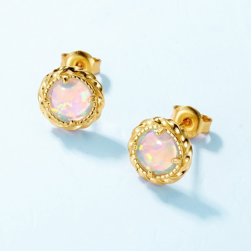 Elegant Opal Earrings - Minimalist S925 Silver Gold-Plated Design Stud