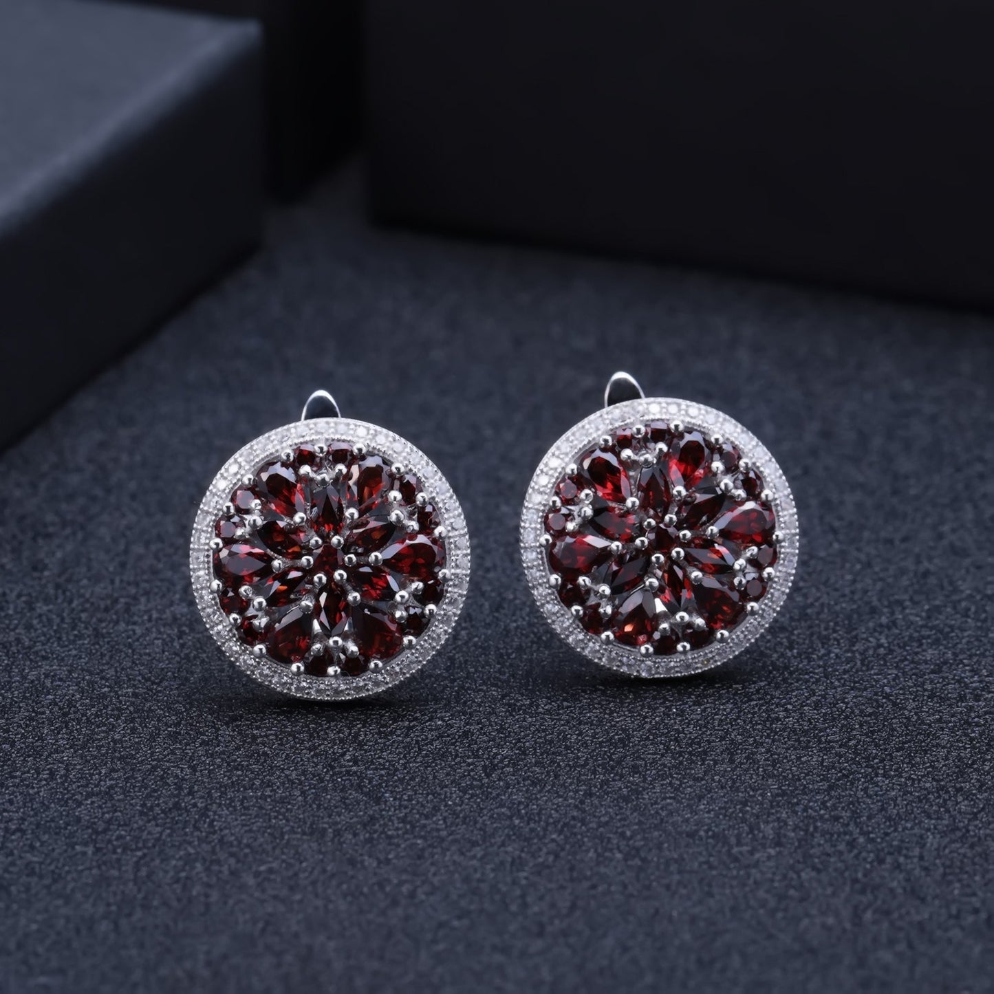 Kemstone 925 Sterling Silver Red Garnet Circle Stud Earrings with Cubic Zirconia Accents,K245023E