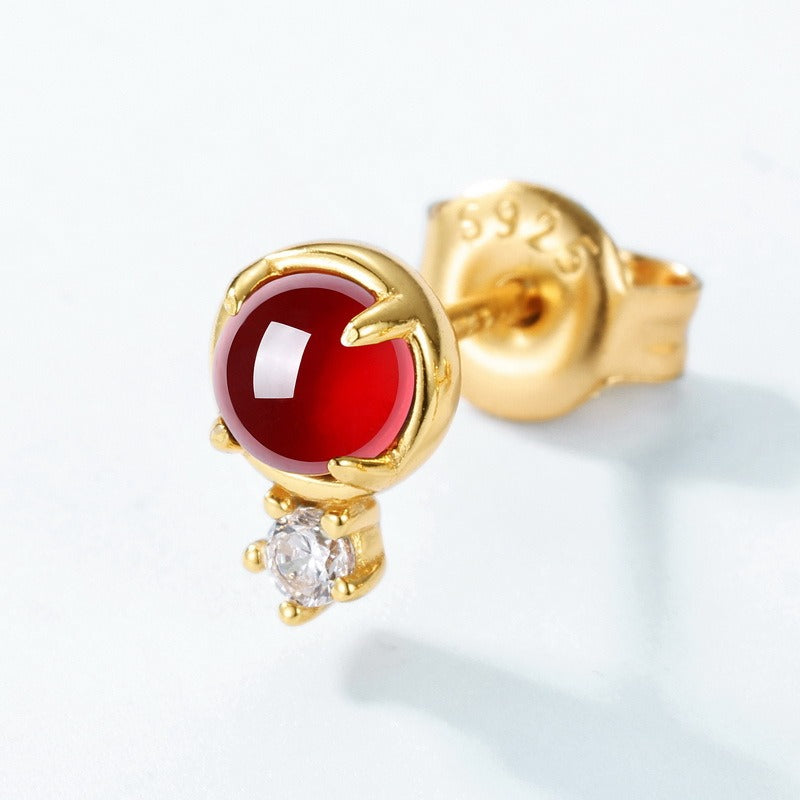 Minimalist Garnet Rose Stud Earrings - Trendy S925 Silver Gold-Plated Delicate Design