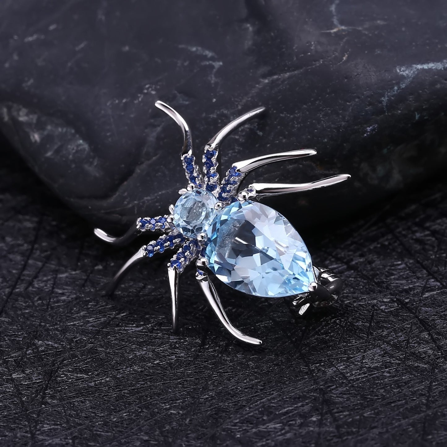 Kemstone 925 Sterling Silver Spider Brooch with 5.36ct Sky Blue Topaz - Insect Series Jewelry,K245024P