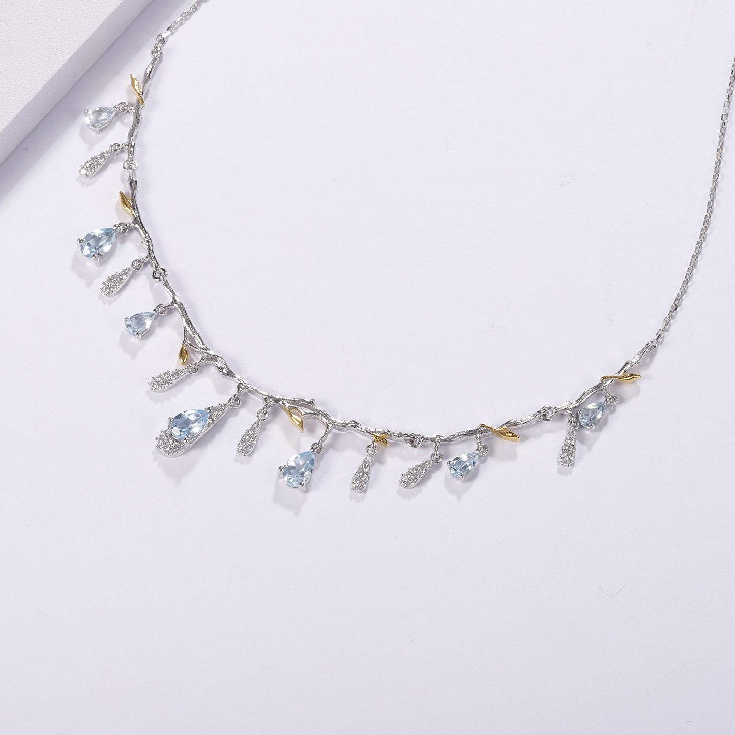 Kemstone Luxurious Gemstone Choker Necklace | Natural Sky Blue Topaz | 925 Sterling Silver + Gold Plated