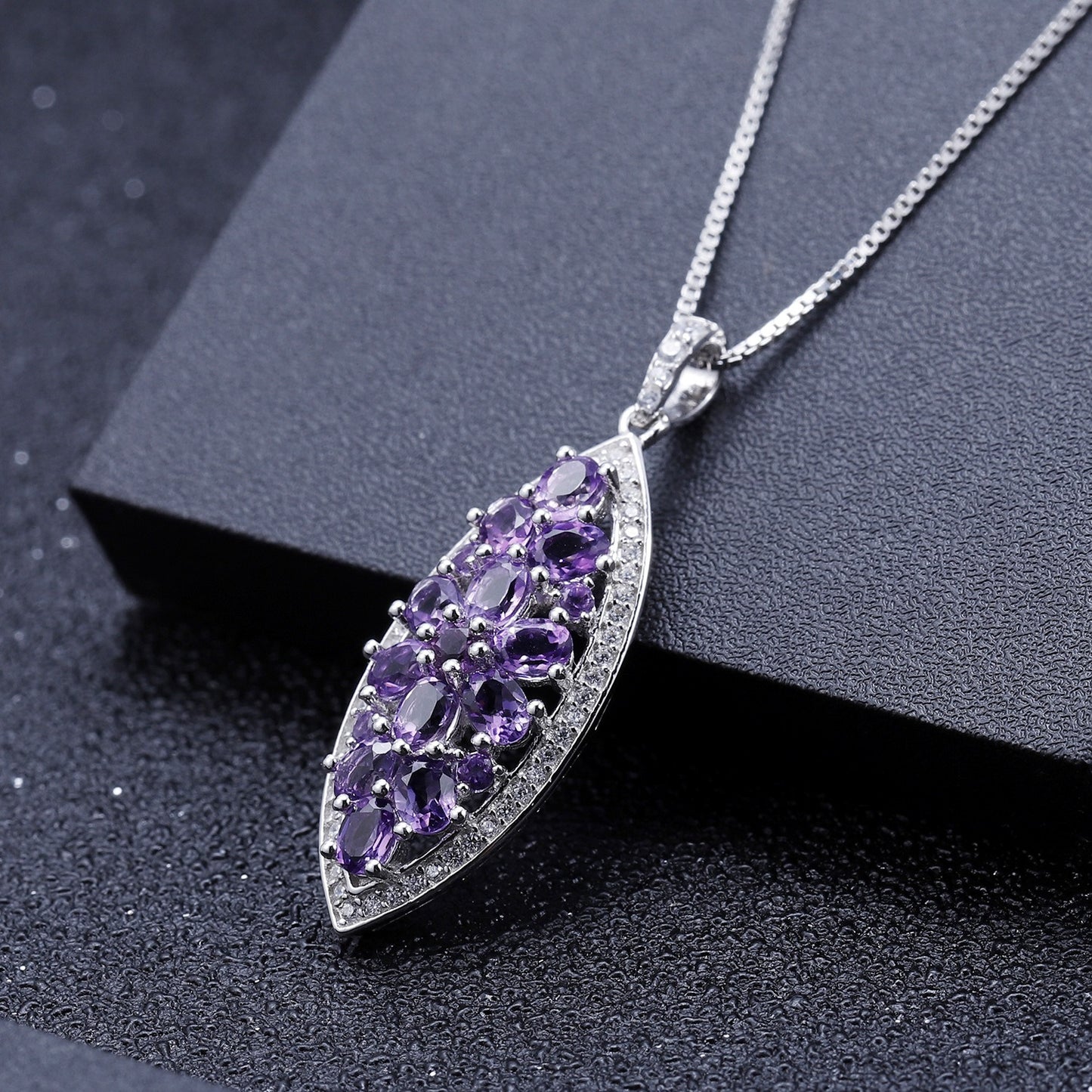 Kemstone Natural Amethyst Necklace Sterling Silver Pendant Necklace for Women,18"