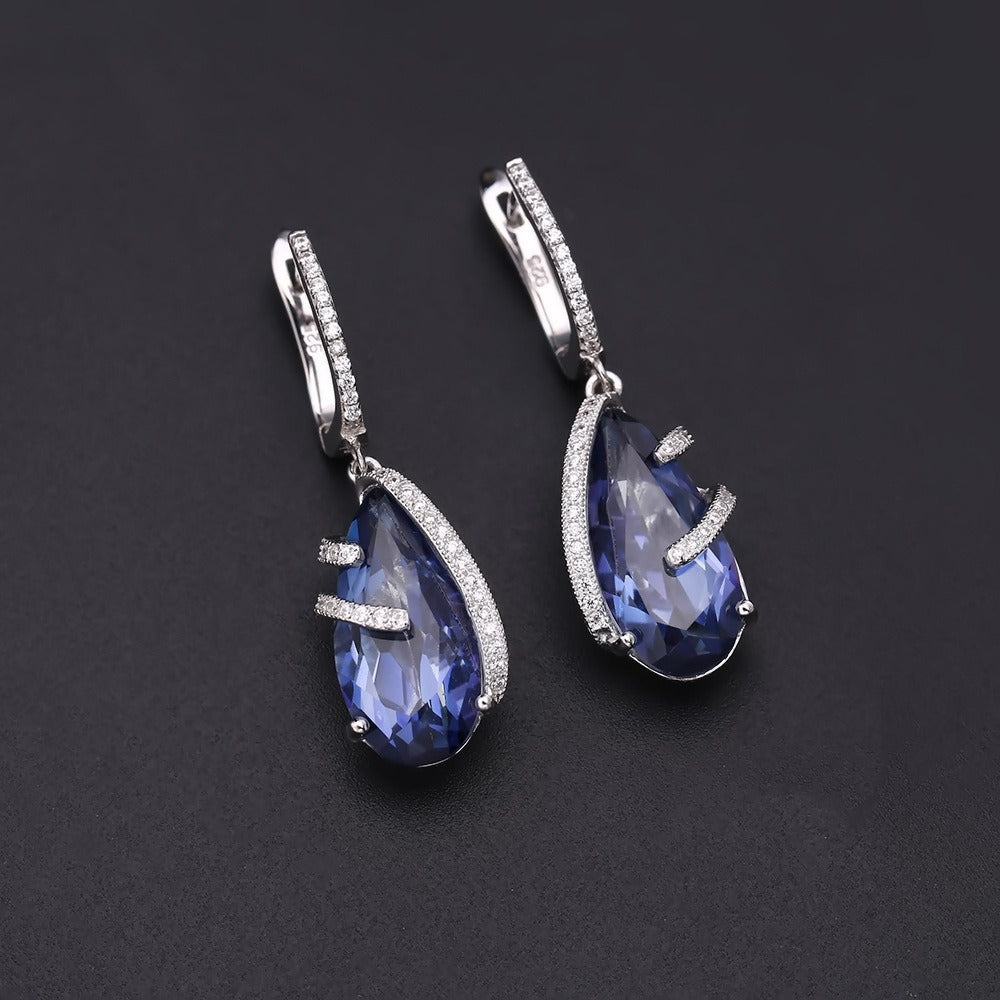 Kemstone Blue Mystic Quartz White Zirconia Sterling Silver Waterdrop Dangle Earrings