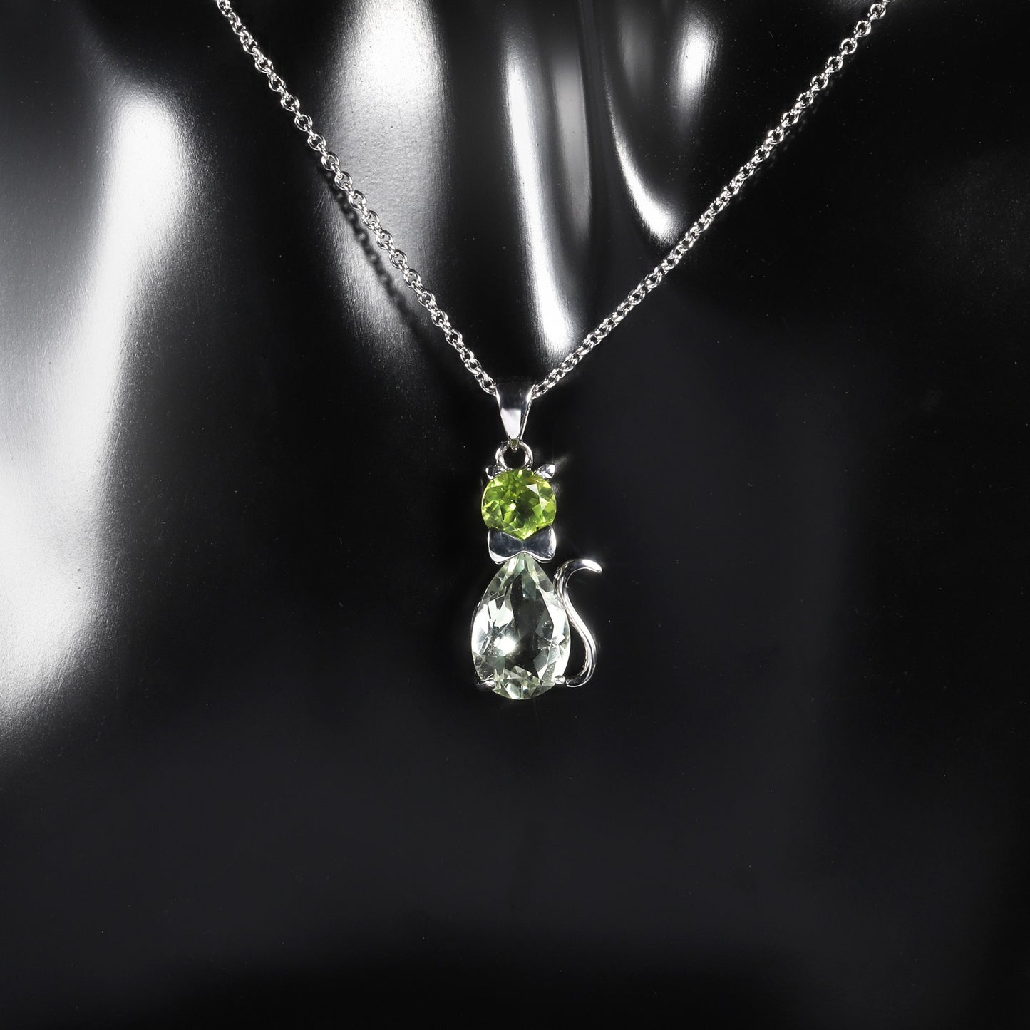 Kemstone Exquisite Natural Gemstone Cat Pendant Necklace with Green Amethyst and Peridot Accents,18",K23515N