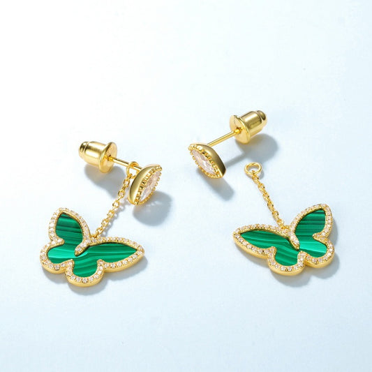 Butterfly Drop Earrings for Women - Fashionable S925 Silver Gold-Plated Long Earrings