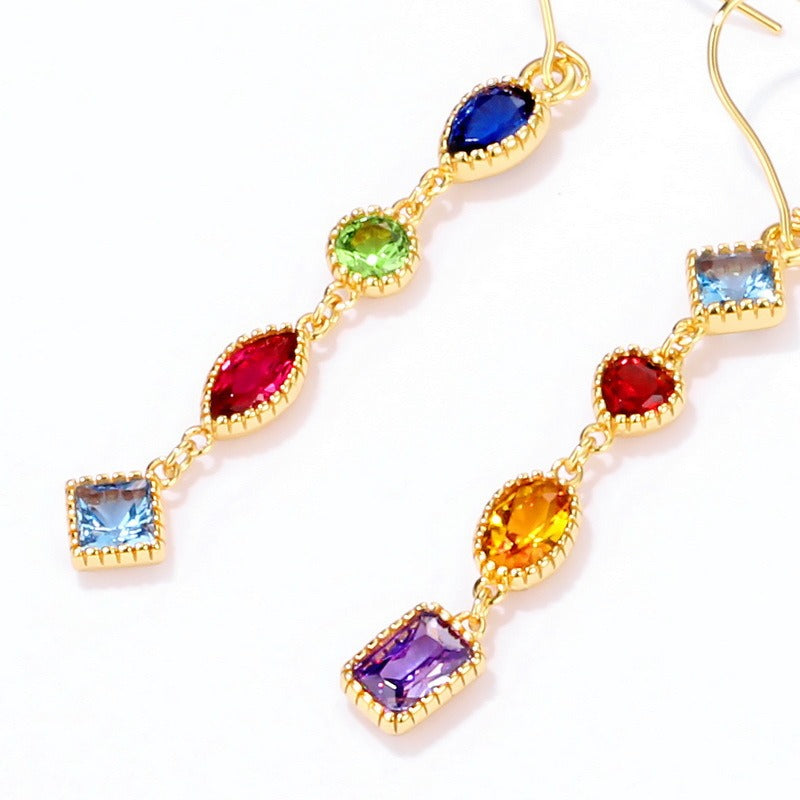 Kemstone Vintage Gemstone Dangle Earrings - 925 Sterling Silver with 0.39K Gold Plating, 50mm