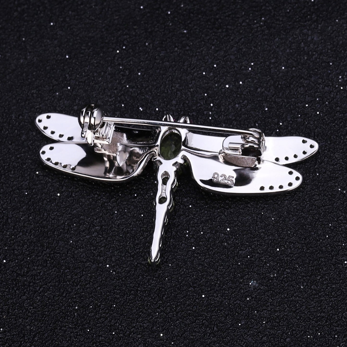 Kemstone 925 Sterling Silver Dragonfly Brooch with Peridot and Lab Created Ruby Accents