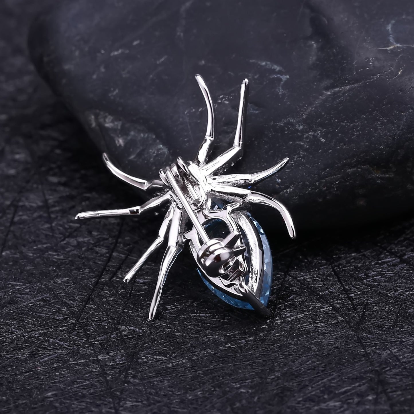 Kemstone 925 Sterling Silver Spider Brooch with 5.36ct Sky Blue Topaz - Insect Series Jewelry,K245024P