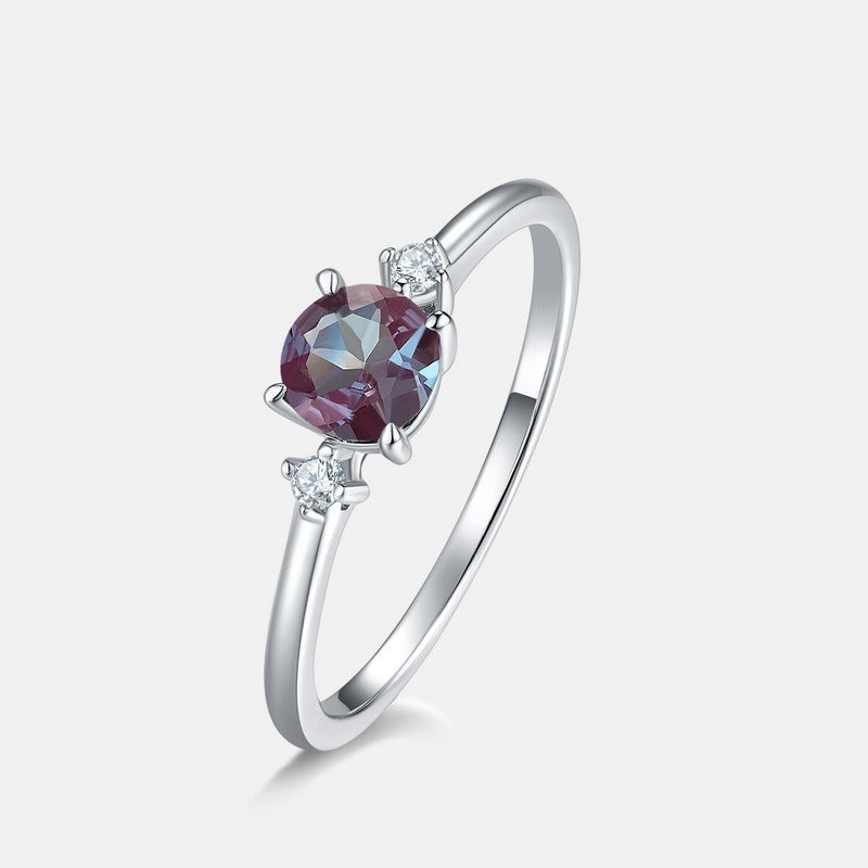 Modern Alexandrite Ring - S925 Silver Platinum-Plated Geometric Design