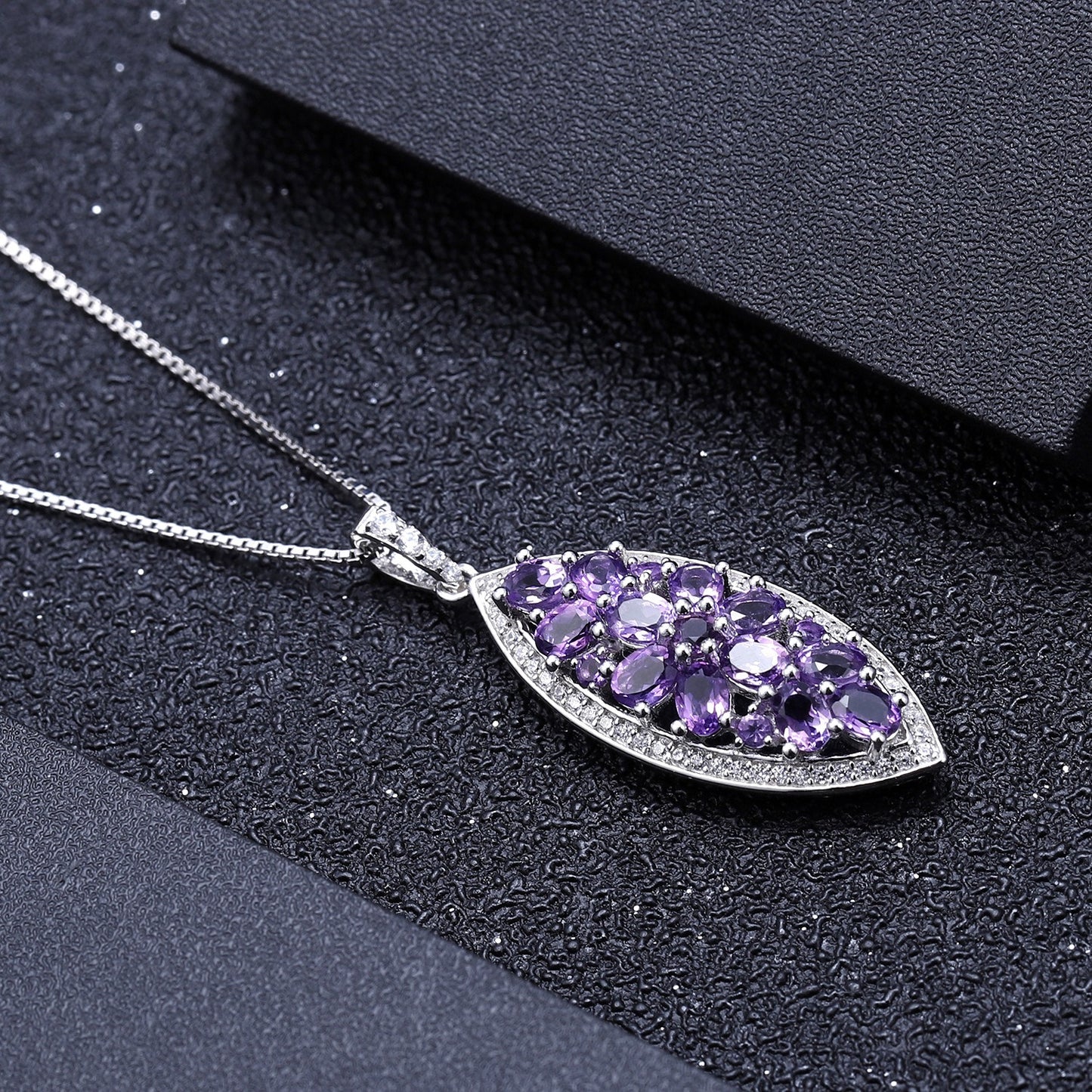 Kemstone Natural Amethyst Necklace Sterling Silver Pendant Necklace for Women,18"