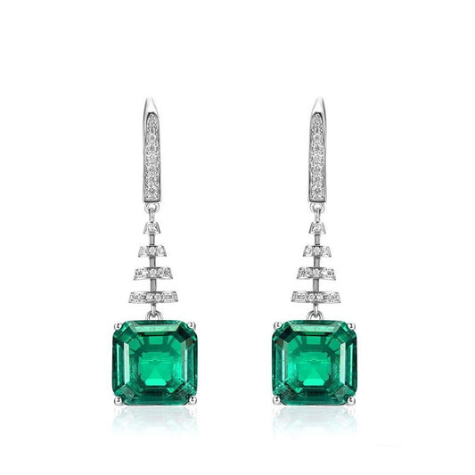 Kemstone Luxury Lab Grown Emerald Minimalist Square Cut Women's S925 Silver Earrings Wedding Jewelry Gift