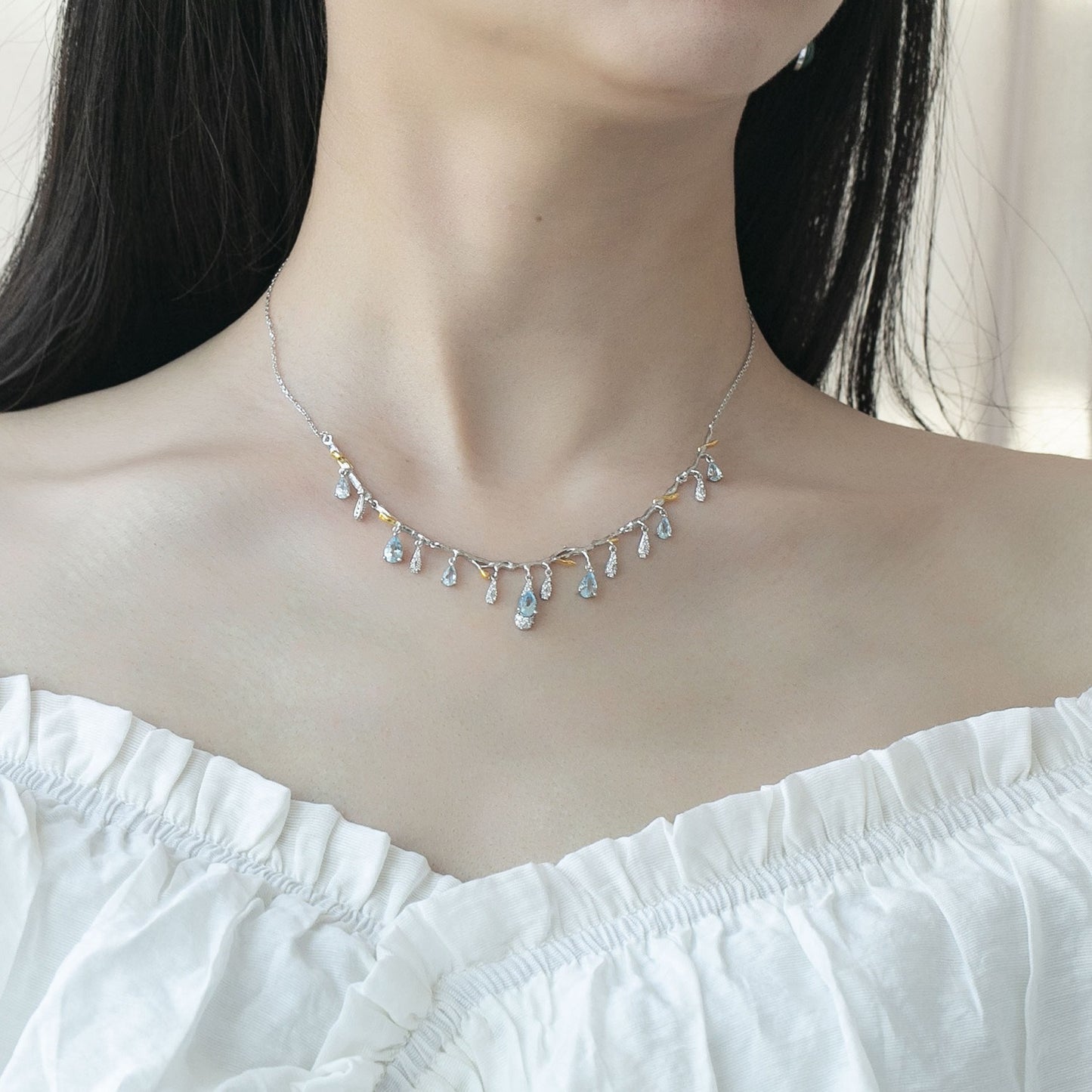 Kemstone Luxurious Gemstone Choker Necklace | Natural Sky Blue Topaz | 925 Sterling Silver + Gold Plated