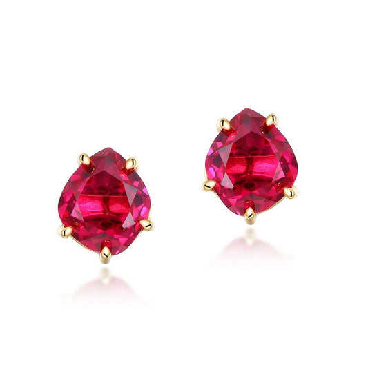 Kemstone Fashion Minimalist Geometric Lab Grown Ruby Stud Earrings - 10K Gold Plated S925 Sterling Silver Jewelry for Women