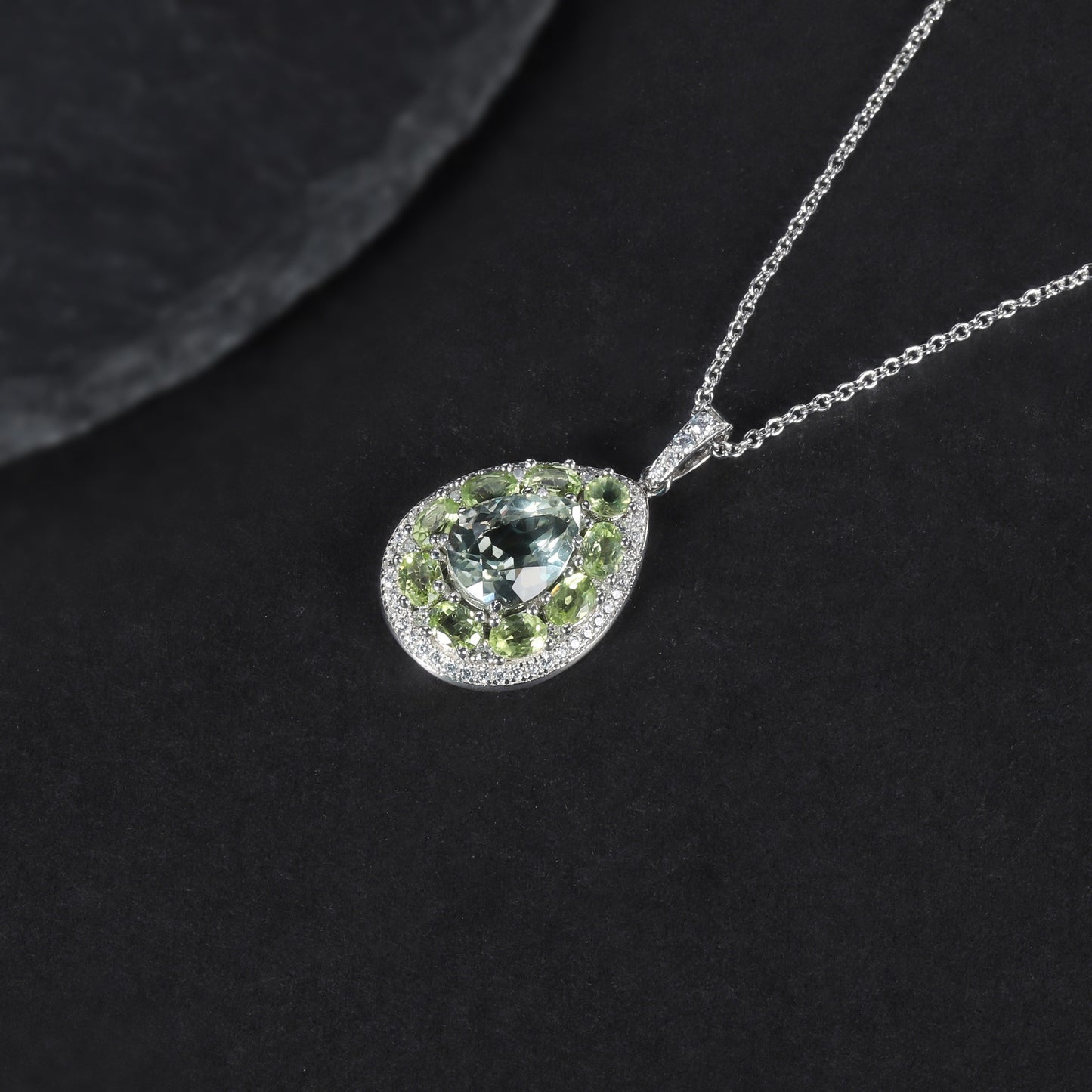 Kemstone S925 Sterling Silver Necklace with Natural Green Amethyst and Peridot Gemstone Pendant,18"